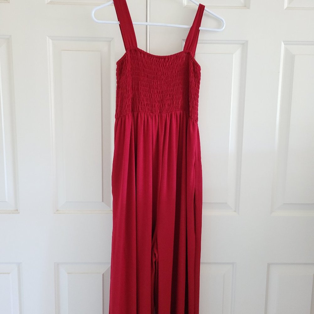 Red Sleeveless Empire Waist Jumper